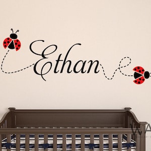 Personalized Name With Ladybugs Stickers, Custom Vinyl Wall Decals, Ladybugs Wall Decals, Ladybugs Vinyl Stickers