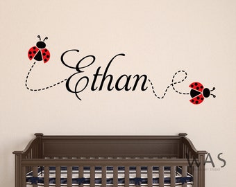 Personalized Name With Ladybugs Stickers, Custom Vinyl Wall Decals, Ladybugs Wall Decals, Ladybugs Vinyl Stickers