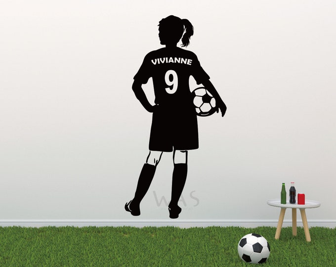 Custom Name Girl Soccer Player Wall Decal Personalized Kids Room Decor Art for Girls Vinyl, Custom Name Girl Soccer Player Wall Decals