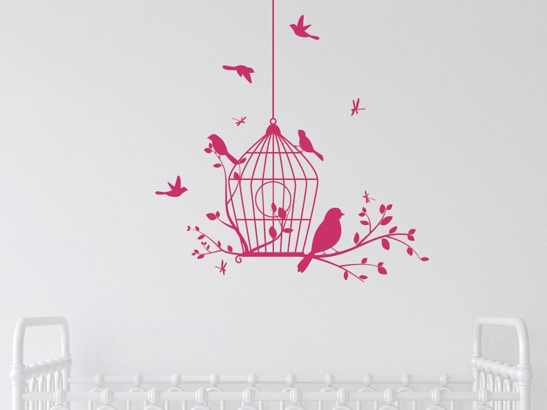 Birdcage Wall Decals Nursery Birds Vinyl Wall Stickers Etsy