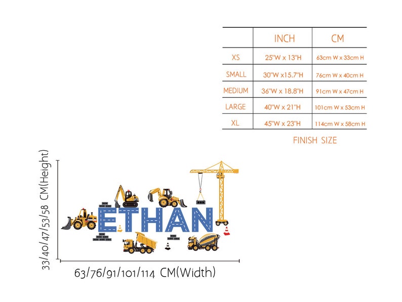 Nome personalizzato con adesivi murali per camion da cantiere, nome personalizzato in stile strada per costruzioni con adesivi murali scavatori, adesivi murali per stanza del ragazzo immagine 5