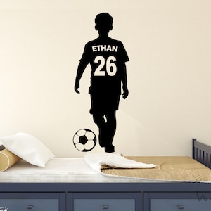 Custom Name Soccer Player Wall Decal,Personalized Boy Name With Football Wall Stickers,Custom Boy Name Soccer Player, Boy Room Wall Decal