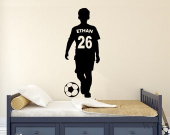 Calcomanía de pared de jugador de fútbol con nombre personalizado, nombre de niño personalizado con pegatinas de pared de fútbol, jugador de fútbol de nombre de niño personalizado, calcomanía de pared de habitación de niño