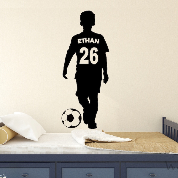 Custom Name Soccer Player Wall Decal,Personalized Boy Name With Football Wall Stickers,Custom Boy Name Soccer Player, Boy Room Wall Decal