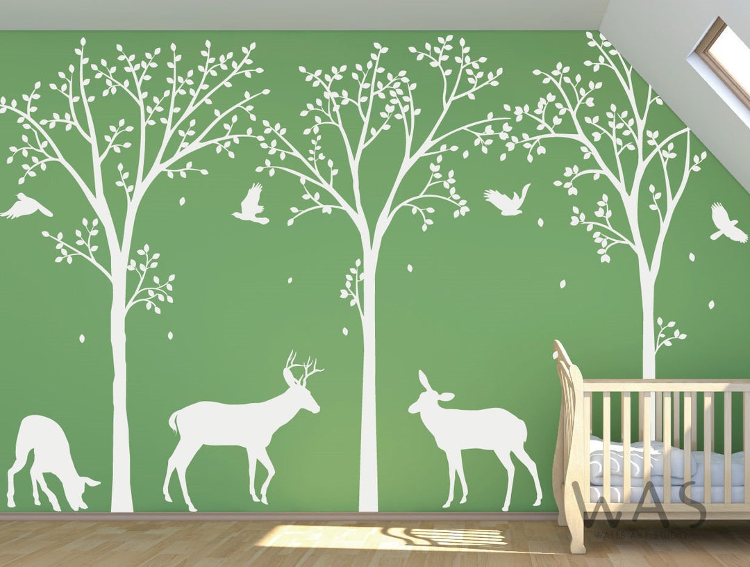White Birch Tree Wall Decals, Birch Trees Wall Decals, Removable Vinyl