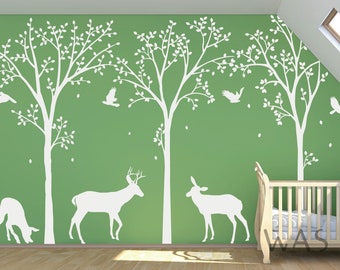 White Birch Tree Wall Decals, Birch Trees Wall Decals, Removable Vinyl Wall Decal, Large Birch trees For Nursery Room Wall, Large Tree Decal