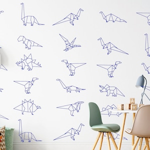 Dinosaur Wall Decal,Geometric Dinosaurs Sticker , 32 pcs Set Dinosaurs, Nursery Kid's Dinosaur Wall Stickers , Boy's Room Wall Decor