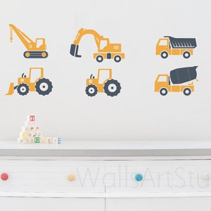 6 pcs Set Trucks Decal, Construction Trucks Decals ,Excavator Mixer Sticker , Boys Room Wall Decor ,  Trucks Wall Stickers