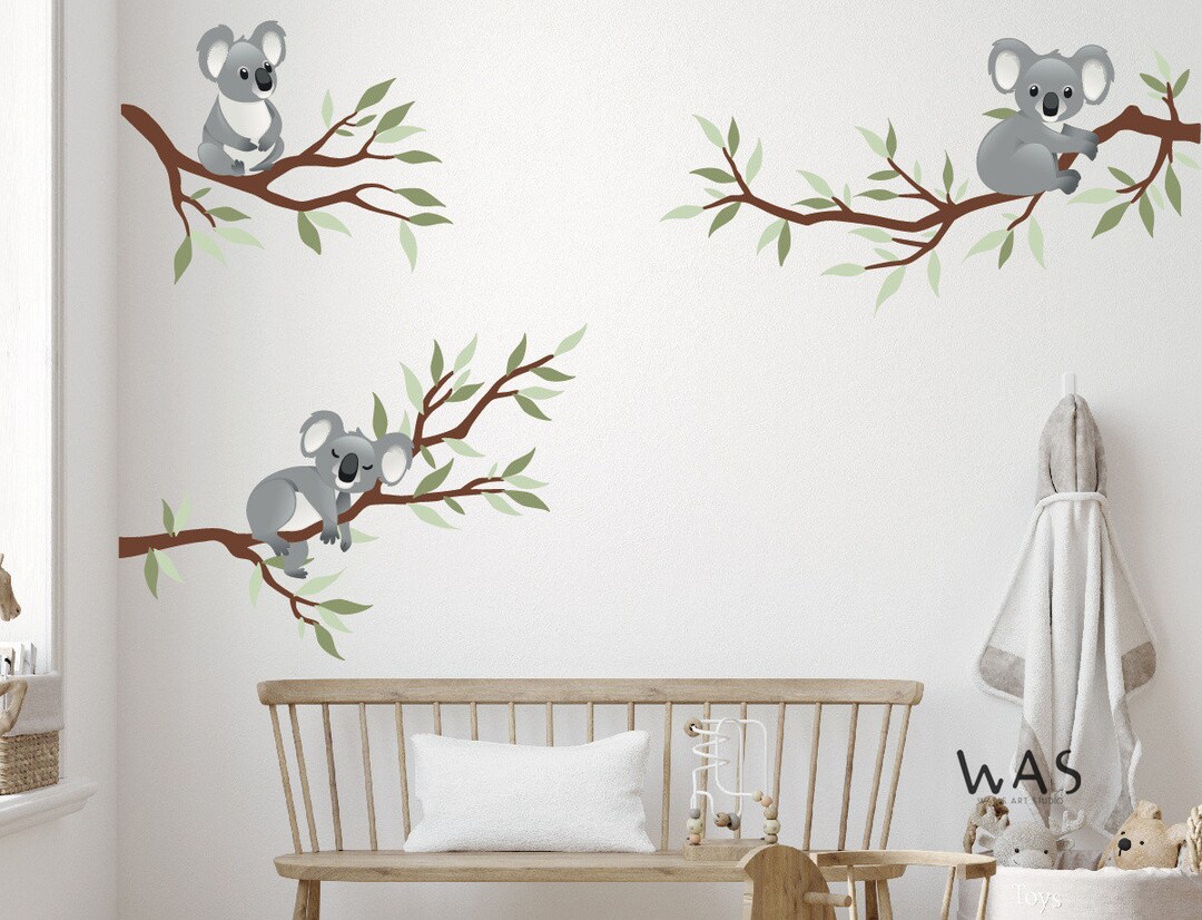 Large Nursery Koala Branche Sticker, Cute Koala Laying on the Tree ...