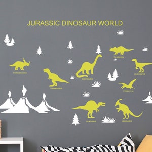 Jurassic Dinosaur World Decal ,Dinosaur Wall Art . Boy&#39;s Room Wall Decor,Dinosaur Gift For Boys,Volcano With Dinosaur Wall Decals