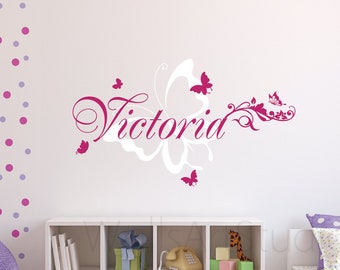Butterfly With Name Wall Decal, Butterfly With Personalized Name  Wall Decal,  Butterfly  Sticker For Girl's Room Wall