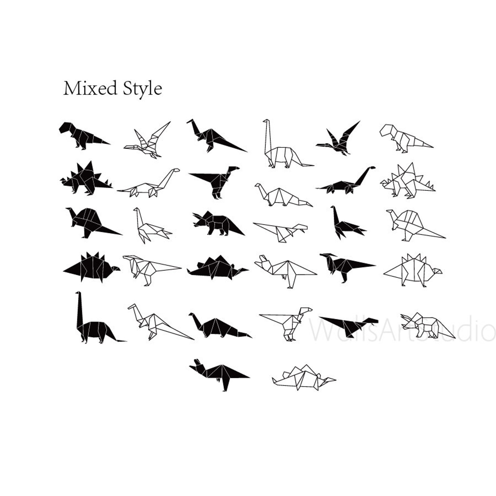 Dinosaur Wall Decalgeometric Dinosaurs Sticker 32 Pcs Set Etsy