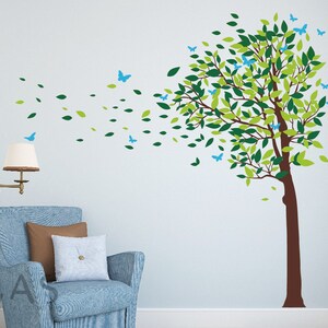 Flying Leaves Wall Decals, Large Tree Wall Decals, Nursery Blowing Tree ...