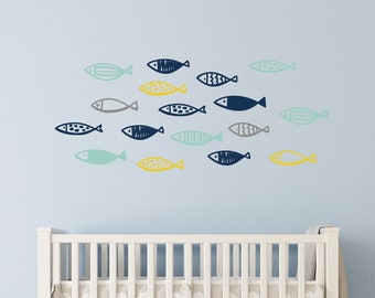 17pcs Set vissen vinyl sticker, zeevis muur sticker, schattige vis muur stickers, kwekerij stickers, school van vis sticker, kwekerij vis muur sticker