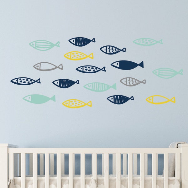 17pcs Set Fishes Vinyl Decal, Sea Fish  Wall Decal, Cute Fish  Wall Decals , Nursery Stickers, School Of Fish Decal, Nursery Fish Wall Decal