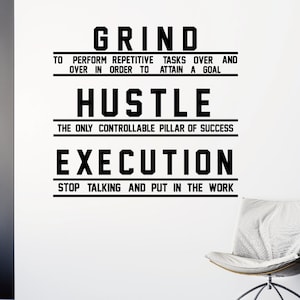 Grind Hustle Execution Motivational Office Inspirational Motivational Wall Decals, Office Positive Quotes Vinyl Decals for Office Wall Decor