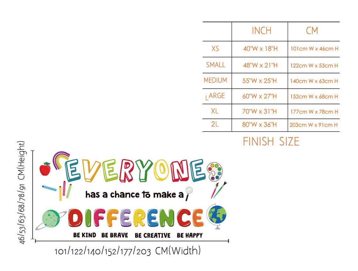Make A Difference Lettering Colorful Inspirational Motivational Wall Decals-everyone Has Chance to ...
