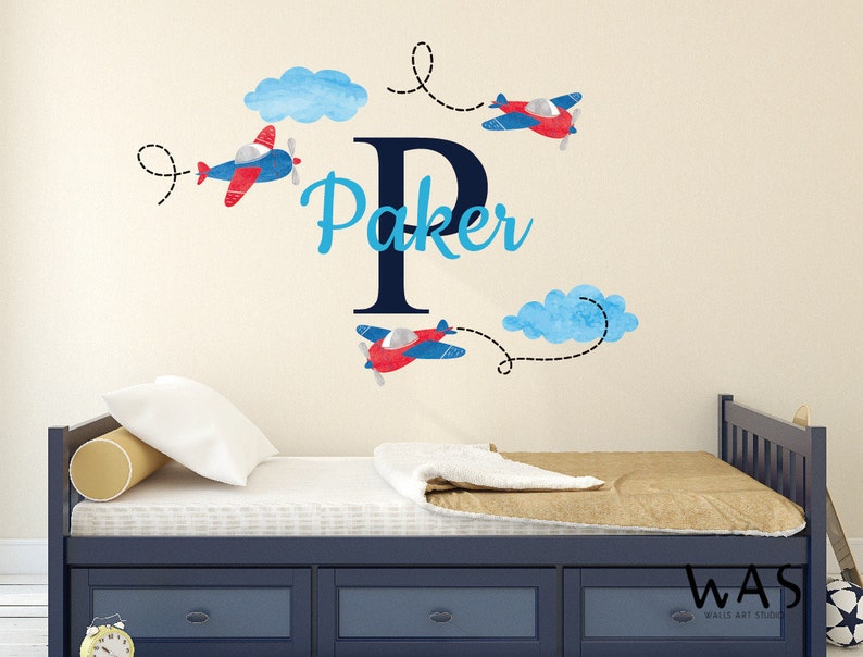 Airplane Name Wall Decal for Boys, Personalized Wall Decal Plane Decor ...
