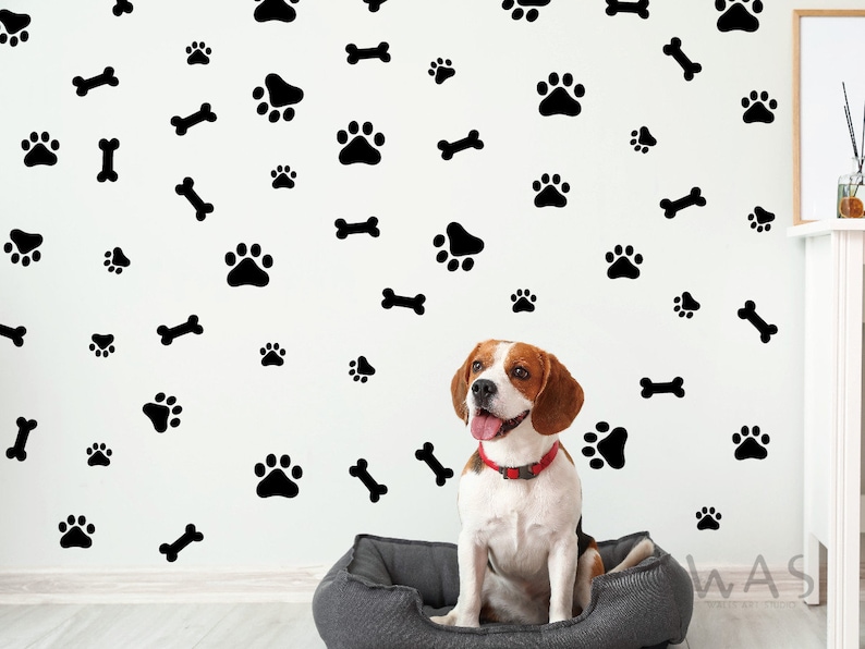 84 Pieces Dog Paw Sticker Dog Room Decor for Walls Dog Pup Removable Vinyl Wall Sticker Decoration Animal Footprint for Kid Pets Room Decor image 1