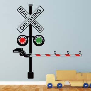 Railroad Train Crossing Lights Wall Decal - Children Kids Nursery Wall Decals - Train Railroad Wall Decor Vinyl Wall Art Decal Sticker