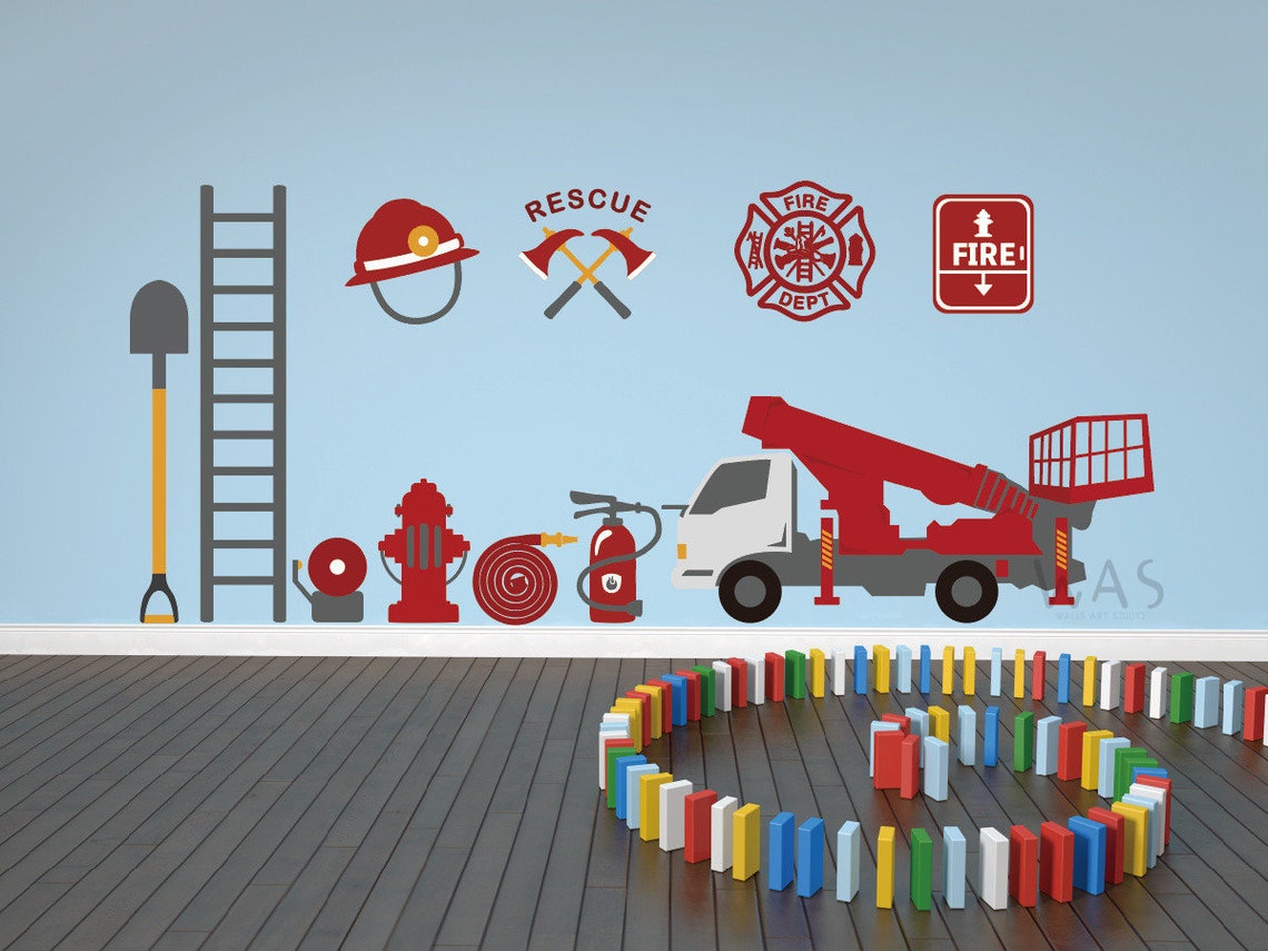 Mount Rescue Wall Sticker Firefighter Station Rescue Team-firetruck & Fireman Theme DIY Wall ...