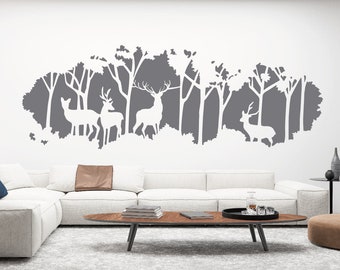 Forest Deer Wall Decal ,Nordic Wall Decal Creative BedroomBedside Decorative Warm Stickers Forest Animals  Wallpaper Self-adhesive Wallpaper