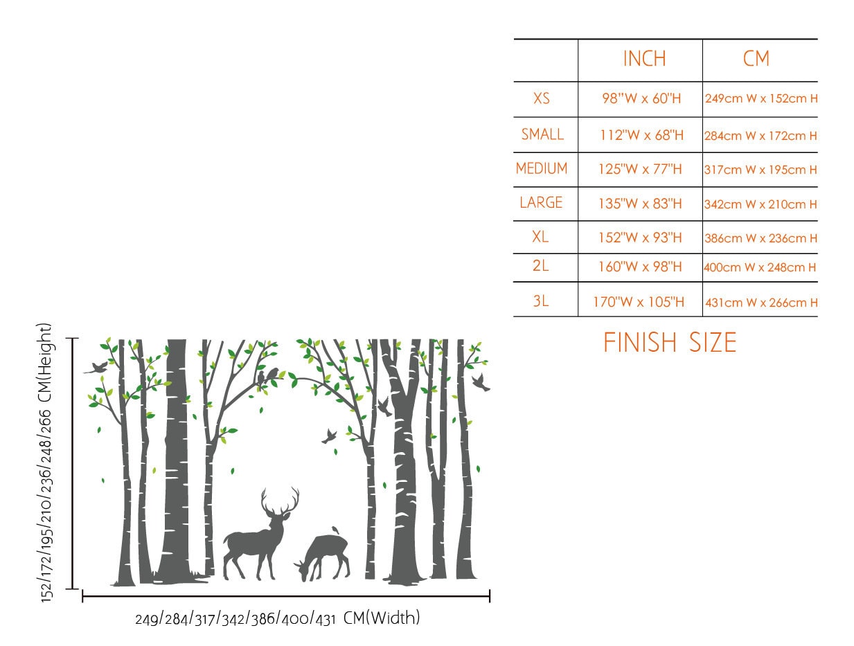 Birch Tree Deer Wall Decal Nursery Forest Removable Birch Etsy