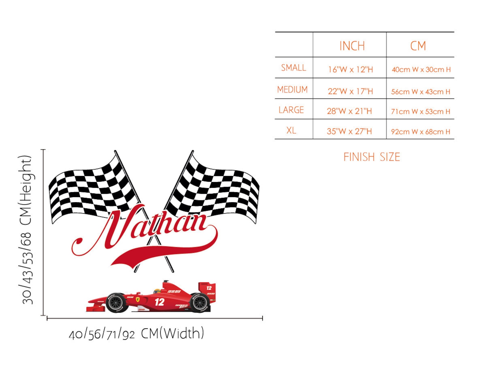 Custom Racing Decals Flags Personalized Race Car Flags Wall Decal, Boy Nursery Racing Checkered ...