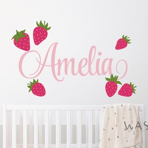 Personalized Girl Name With Pink Strawberry Wall Decals,Strawberry Wall Stickers Kids Room Baby Girl Nursery Decor Baby Girl Room Decoration