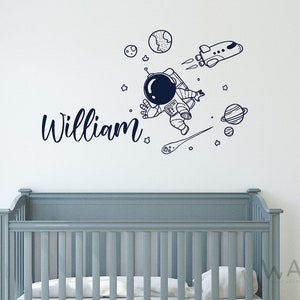 Boy Name Wall Decal, Space Wall Art, Rocket Decal, Astronaut Wall Decor ...