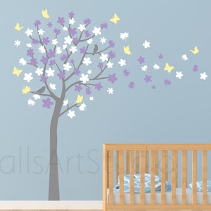 Cherry Blossoms Tree Wall Sticker , Tree With Butterflies Wall Decal, Girls Room Wall Decal, Nursery Tree Wall Decal For Bedroom Wall Decor