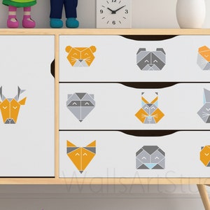 9 pcs Set Forest Animal Heads For Wall,Geomatric Animal Heads Sticker , Nursery Kid&#39;s Animals Wall Stickers , Boys Girls Room Wall Decor