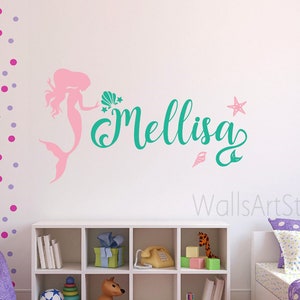 Name Decal, Mermaid  Wall Decal , Starfish Nursery With Personalized Name  Wall Decal,  Mermaid Sticker For Girl's Room Wall,