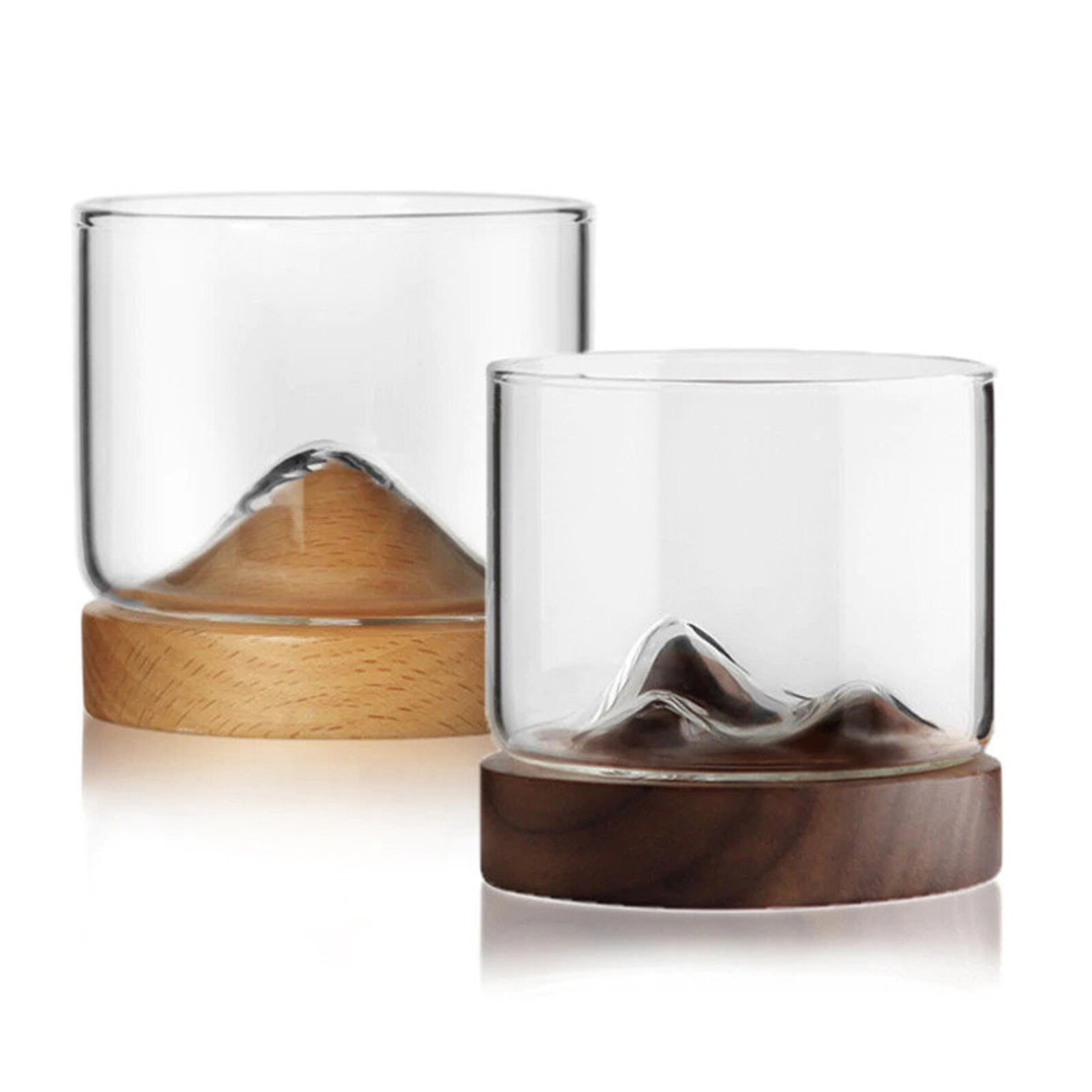 Whiskey Glass with Wooden Base Transparent Mountain Etsy