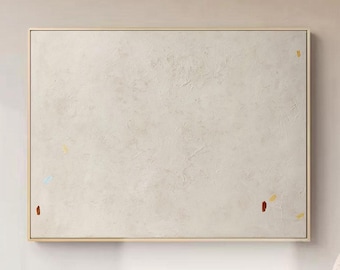 Cuadro abstracto grande color crema, minimalista, con textura beige, sencillo, horizontal.