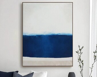 Abstract Coastal Canvas Art White & Blue Ocean Landscape Painting