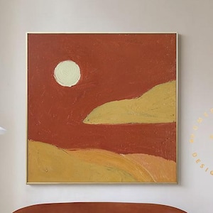 Large Red Abstract Painting Boho Textured Skandi Wall Art