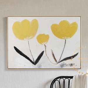 Large Yellow Flower Oil Painting Modern Floral Canvas Art