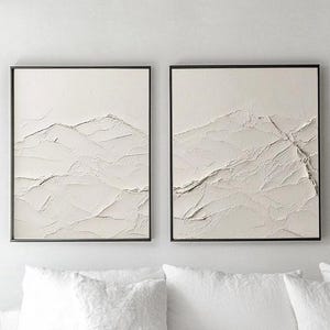 Beige 3D Textured Abstract Canvas Art Boho Minimalist Painting Set of 2 Framed Canvas