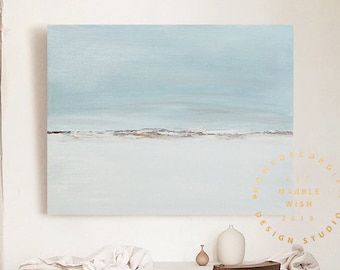 Light Blue Abstract Wall Art Seascape Abstract Wall Art Minimalist Landscape Abstract Canvas Paintings Modern Canvas Wall Art
