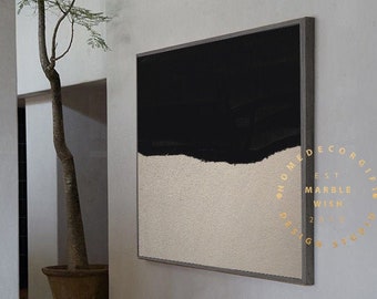 Large Abstract Painting Nordic Black and Beige Textured Wall Art