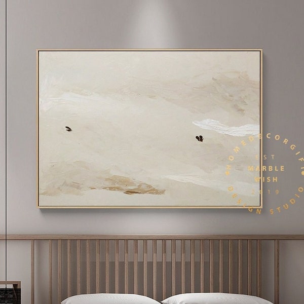 Large Abstract Canvas Art, Beige Brown Painting, Cloudy Oil Paintings on Canvas, Textured Oil Painting for Room Decor, Minimal Wall Art