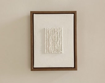 3D White Textured Abstract Painting, Small Framed Abstract Wall Art, Minimal Bohemian Abstract Art, Home Decor Gifts, Shelf Artwork