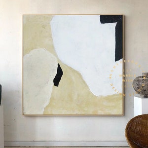 Large Abstract Painting on Canvas, Beige Abstract Painting, White Abstract Painting, Living Room Abstract Painting, Boho Abstract, Brush Art