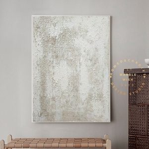 Large Neutral Textured White Abstract Painting, Minimalist Abstract Wall Art, Beige Textured Painting, Warm Gray Cream White Wall Painting