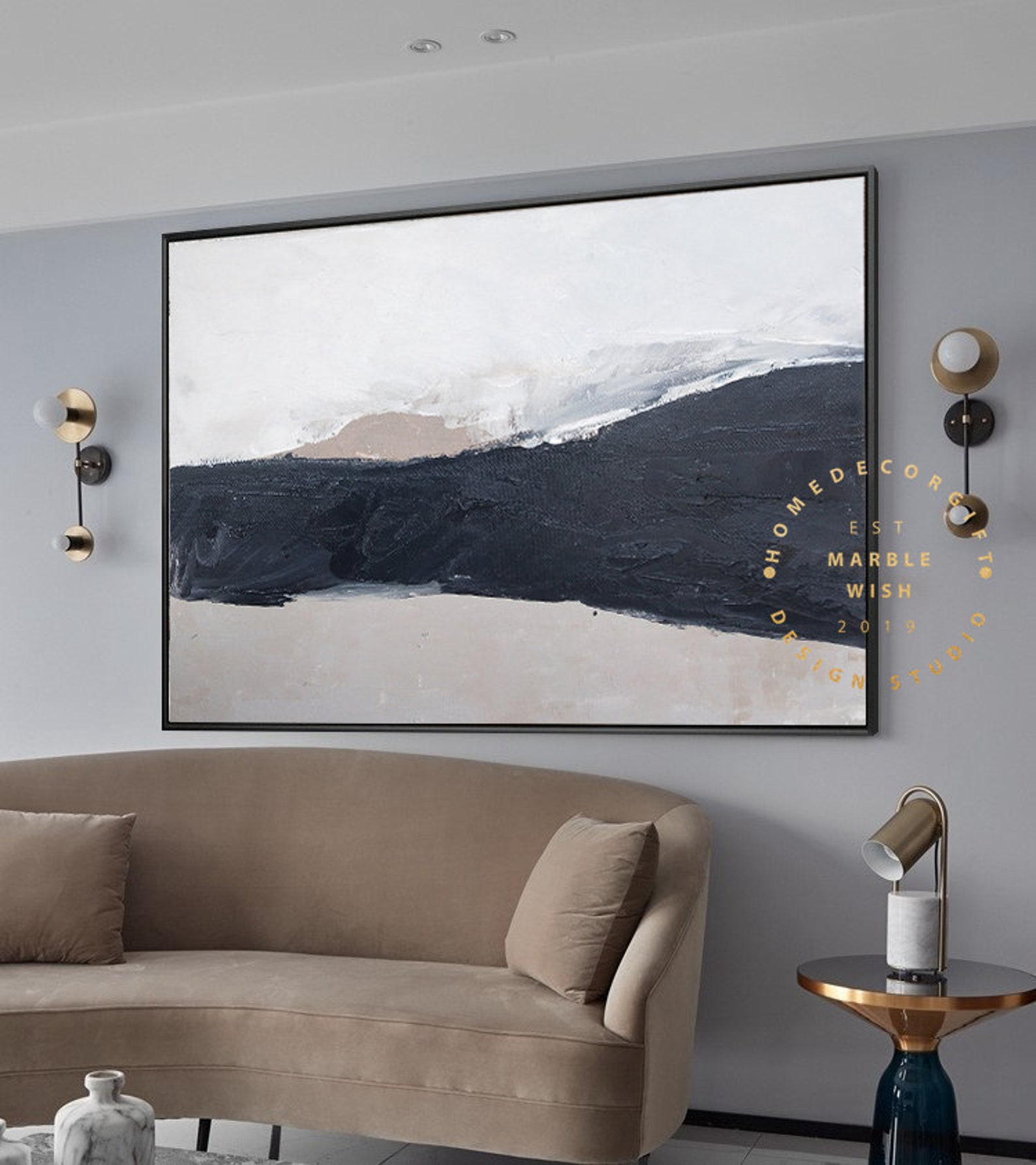 Large Neutral Abstract Painting Mountain Abstract Wall Art Etsy