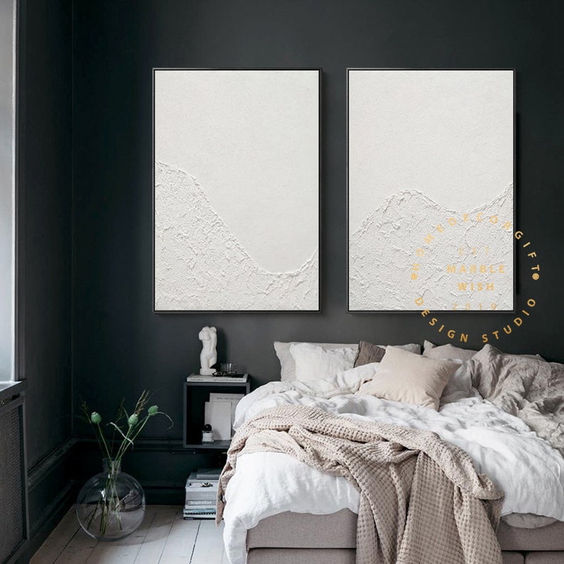 Large Set of 2 Painting 2 Piece Wall Art Canvas 3D White - Etsy