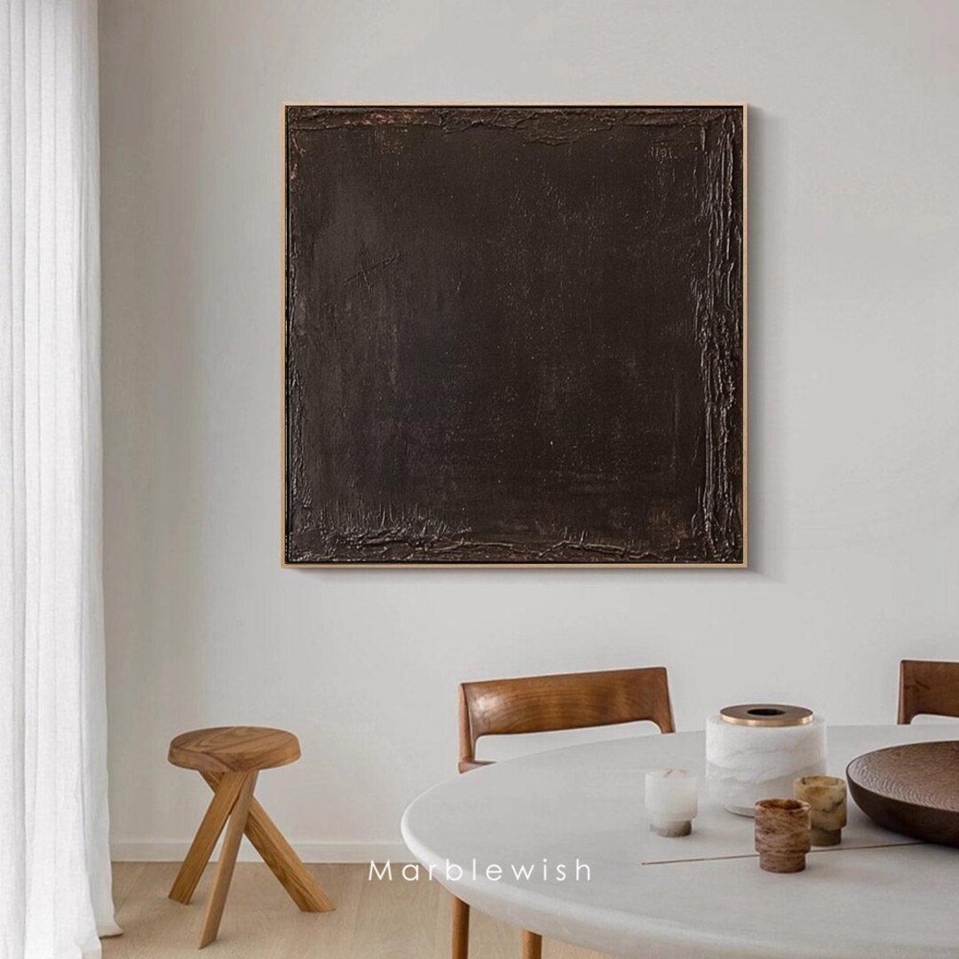 Large Dark Brown Textured Abstract Wall Art Canvas Minimalist Wabi-sabi ...