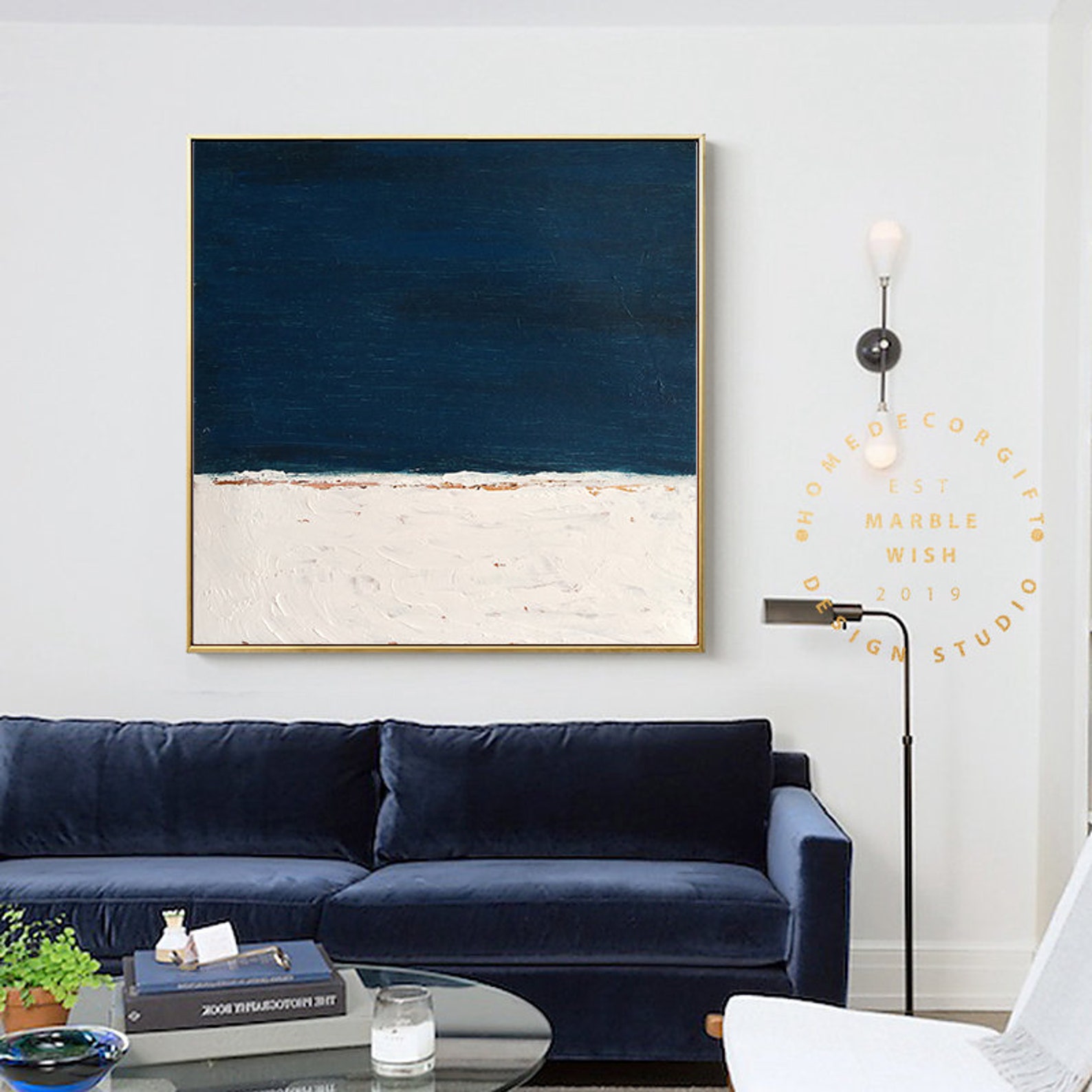 Large Navy Blue Oil Painting on Canvas Calming Blue Painting Etsy