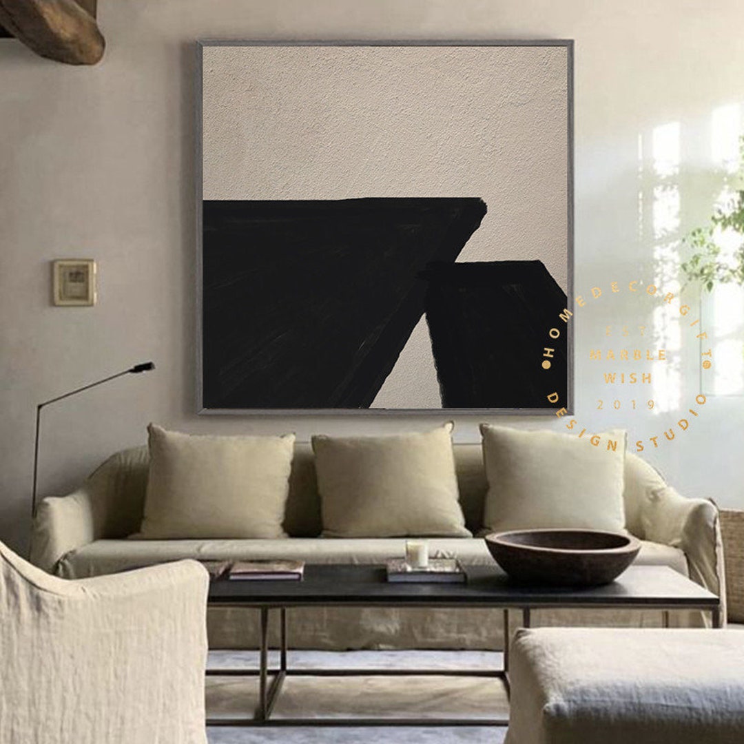 Large Beige and Black Abstract Painting Modern Textured Wall Decor - Etsy